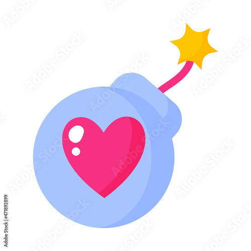 Bomb with a filite and a heart.Wedding and valentine day concept.
