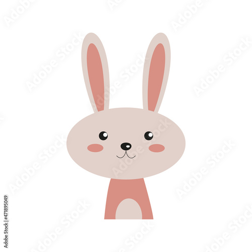 card with a cute hare in the Scandinavian style on a white background. cartoon characters forest animals, flat drawing animals.Vector elements for children. Vector illustration