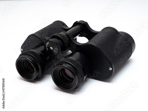 Black soviet binoculars isolated on white background