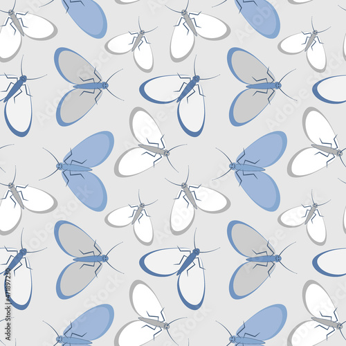 Seamless pattern - stylized moths - graphics. Summer, insects, unbearable ease of life. Wallpapers, textiles, packaging