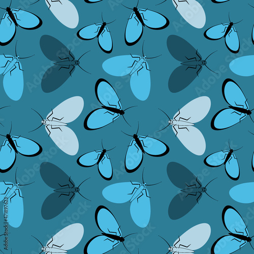Seamless pattern - stylized moths - graphics. Summer, insects, unbearable ease of life. Wallpapers, textiles, packaging