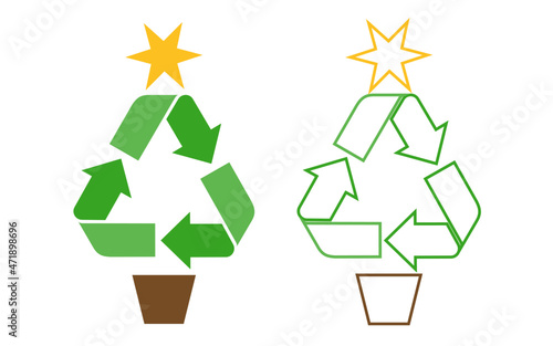 Have a Green Christmas.Recycle your Christmas Three.Eco-friendly Christmas.Chrismas three with recycle symbols.Recycling icon.Banner,greeeting card.