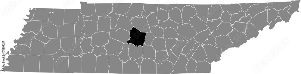 Black highlighted location map of the Rutherford County inside gray administrative map of the Federal State of Tennessee, USA Black highlighted location map of the Rutherford County inside gray administrative map of the Federal State of Tennessee, USA