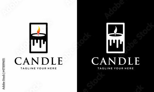 Fire candle logo design vector template on a black and white background.