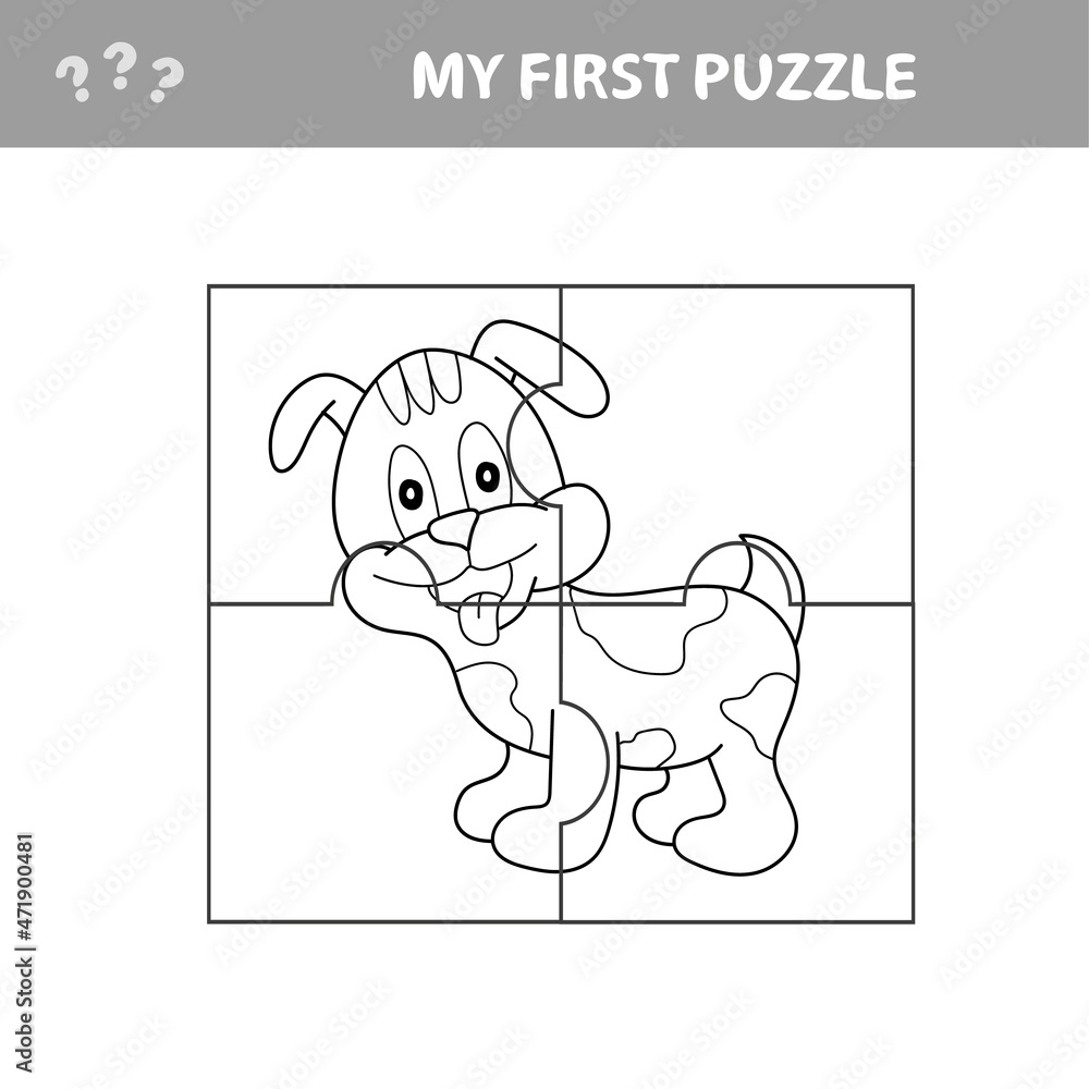 Φωτογραφία Cartoon Vector Illustration of Educational Jigsaw Puzzle Game for Children with Funny Dog Character