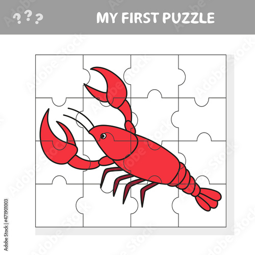 My first puzzle. Sea crayfish. Puzzle pieces - a game for preschool children.