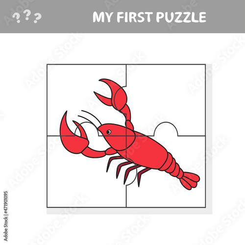 My first puzzle. Sea crayfish. Puzzle pieces - a game for preschool children.