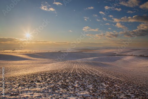 Beautiful snowy landscape in South Moravia in the Czech Republic.