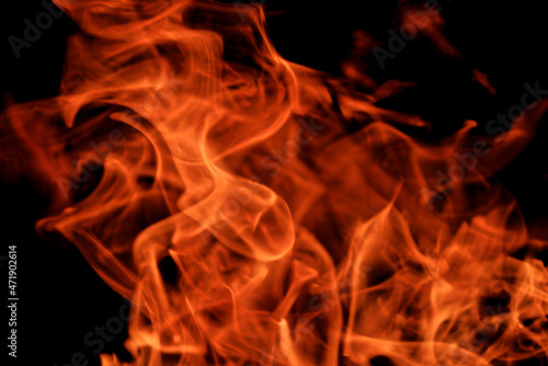 Close-up of flames from fire isolated on black background