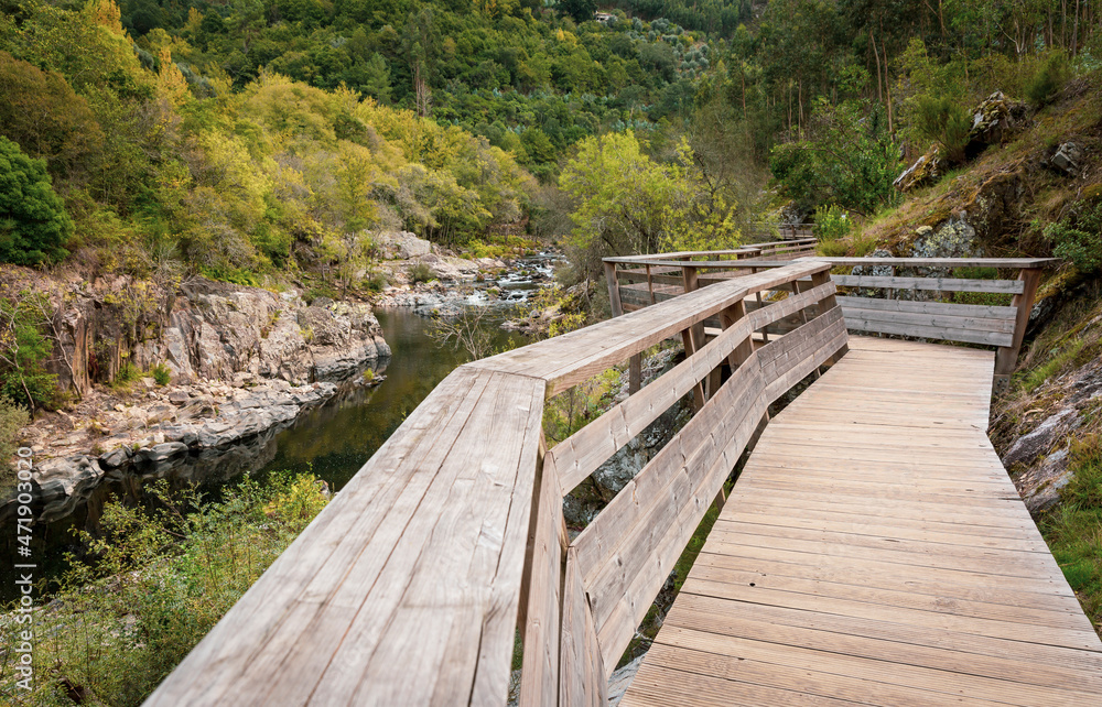 wooden walkways of Paiva river at Arouca Geopark, Municipality of Arouca, Aveiro District, Portugal