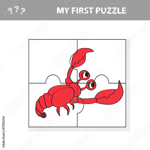 My first puzzle. Sea crayfish. Puzzle pieces - a game for preschool children.