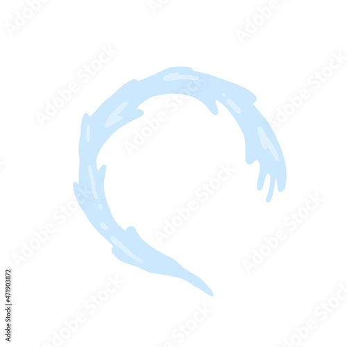 Jet of water. Abstract blue curved shape. Splash and spray liquid. Flat illustration