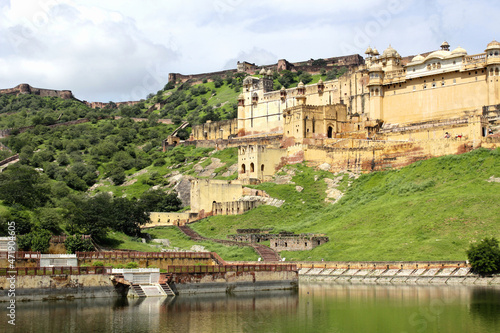 Jaigarh Fort, Maota lake and Kesar Kyari (Saffron Garden) as seen from the Amber Fort. Jaipur, India
