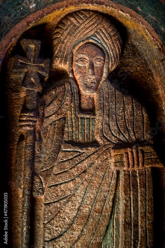 Bas relief of a Saint, Lalibela, Ethiopia