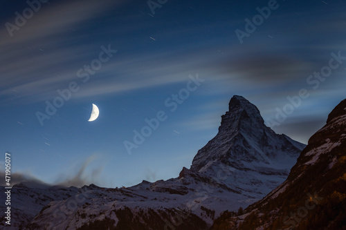 View Matterhorn mountain with moonlight