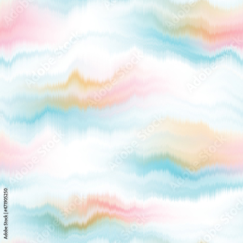 Wavy summer dip dye boho background. Wet ombre color blend for beach swimwear, trendy fashion print. Dripping wave digital watercolor swirl effect. High resolution seamless pattern art material. © Nautical
