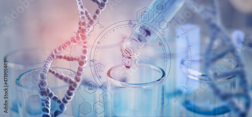 Foto Test tube with dropper in laboratory, closeup