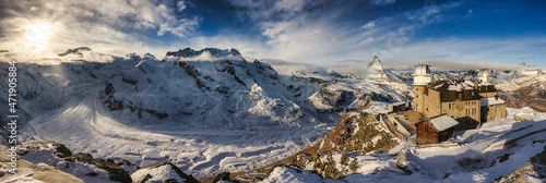 Snowy panorama of Gornergrat with Gorner glacier