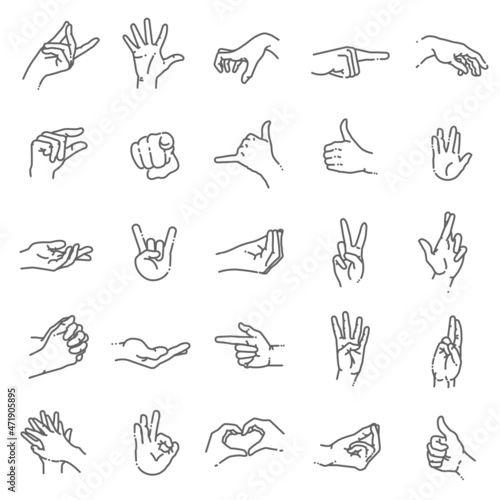 Hand gestures line icon set