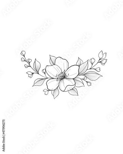 Sakura flowers. Cherry. Hand drawing. Ink, watercolor. a sprig of blooming ap...