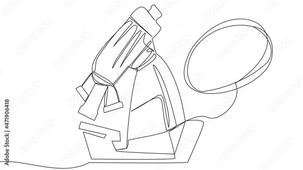 Microscope Self Image Self-drawing microscope in one line on a white background. Science ...