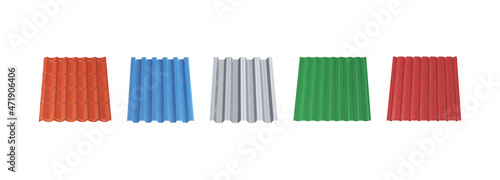 Set of metal sheets for the roof on a white background. Vector illustration