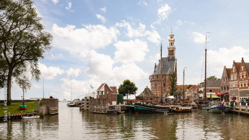 The old harbor of the picturesque West Frisian town of Hoorn.