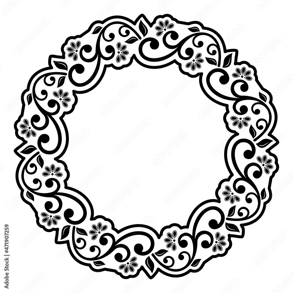 Oriental vector pattern with arabesques and floral elements. Traditional black and white classic round ornament. Vintage pattern with arabesques Oriental vector pattern with arabesques and floral elements. Traditional black and white classic round ornament. Vintage pattern with arabesques