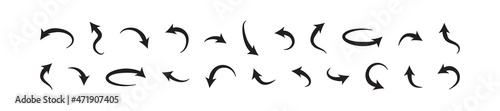 Arrow curve vector icon, black symbol set different shapes isolated on white background. Abstract collection