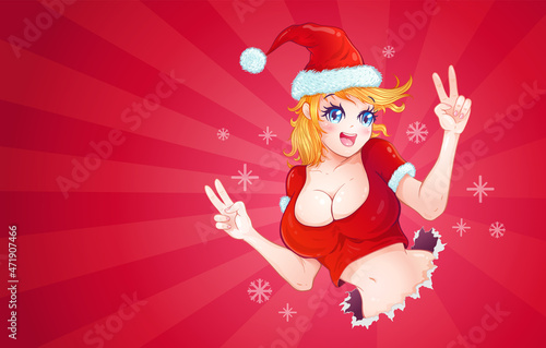 Vector illustration of a girl for Christmas in manga style.