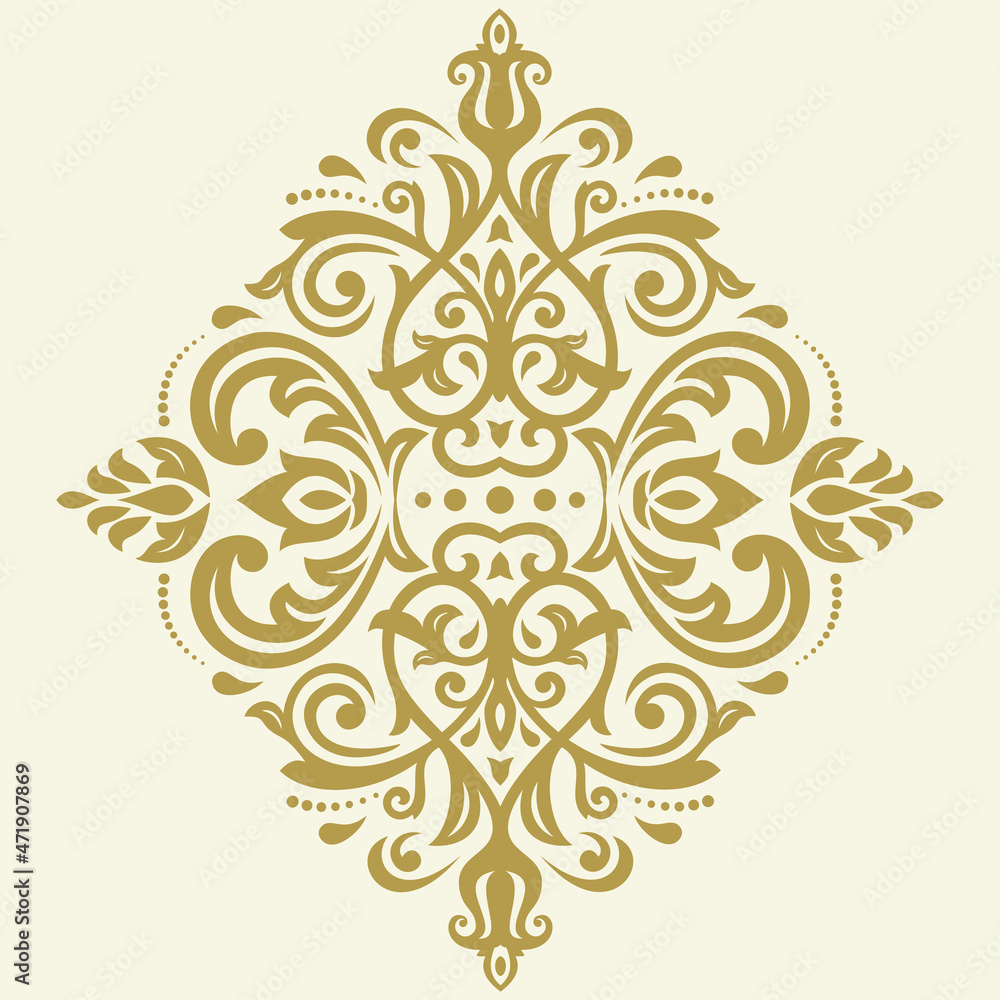 Oriental vector pattern with arabesques and floral elements. Traditional classic golden ornament. Vintage pattern with arabesques