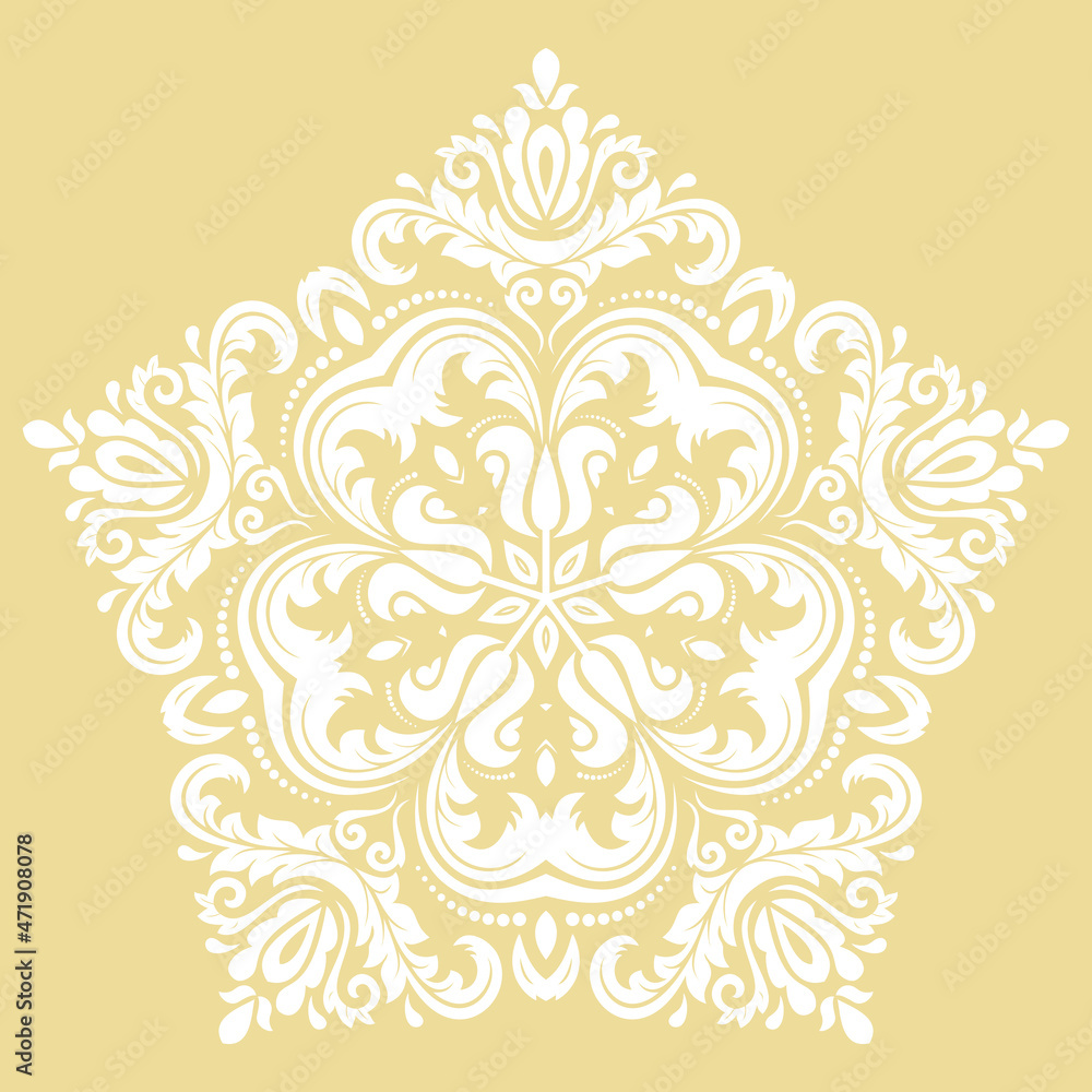 Oriental vector yellow and white pattern with arabesques and floral elements. Traditional classic ornament. Vintage pattern with arabesques Oriental vector yellow and white pattern with arabesques and floral elements. Traditional classic ornament. Vintage pattern with arabesques
