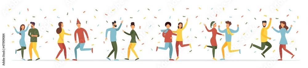 Celebrating Christmas. Friends are having fun. People wish a happy new year. Vector illustration. Celebrating Christmas. Friends are having fun. People wish a happy new year. Vector illustration.