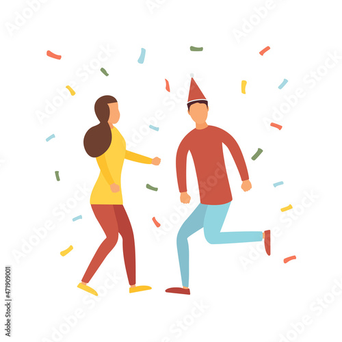 Celebrating Christmas. Friends are having fun. People wish a happy new year. Vector illustration.