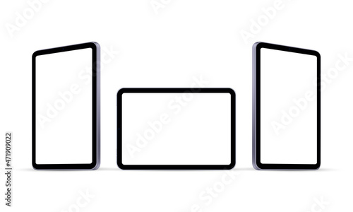 Tablets Mockups with Blank Horizontal and Vertical Screens, Front, Side View. Vector Illustration