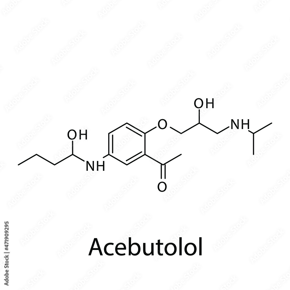 Acebutolol molecular structure, flat skeletal chemical formula. Beta