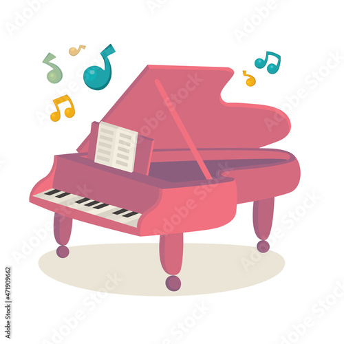 Piano. Grand piano abstract drawing. Musical inspiration concept. Cartoon style, hand drawn vector illustration. Part of set.