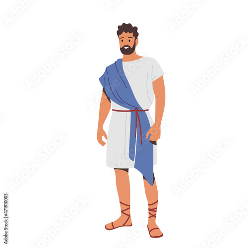 Roman Man in Historical Costume, Male Character Wear Traditional Clothes, Ancient Rome Citizen in Blue or White Tunic