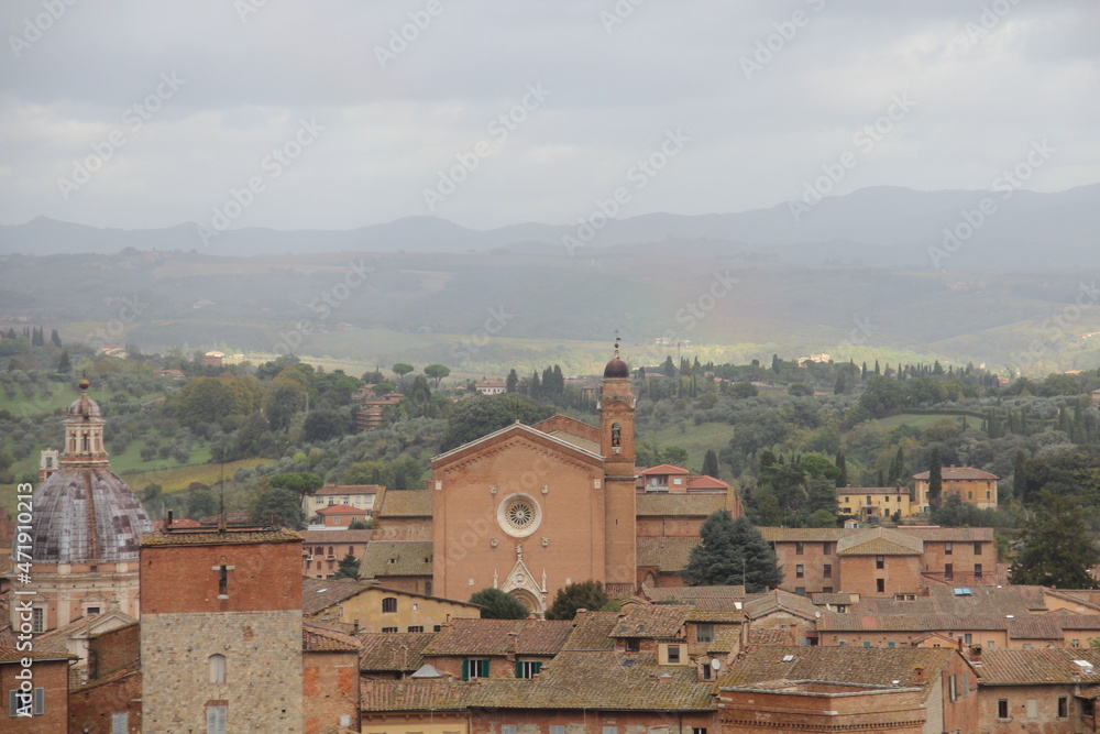 Ancient roof, Panorama dal Facciatone, panoramic view of Siena, Italy 