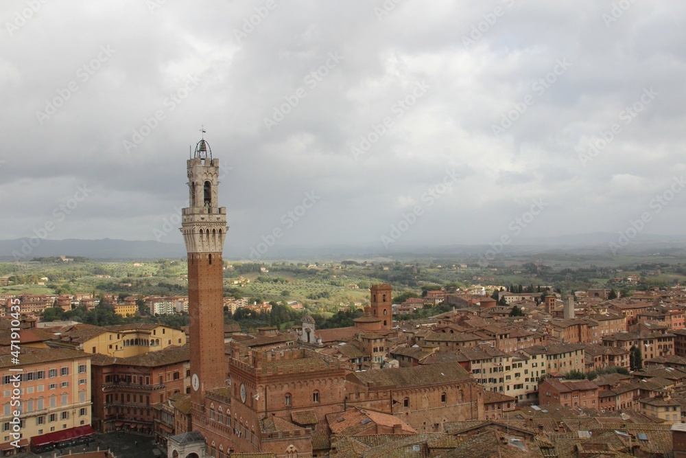 Ancient roof, Panorama dal Facciatone, panoramic view of Siena, Italy 