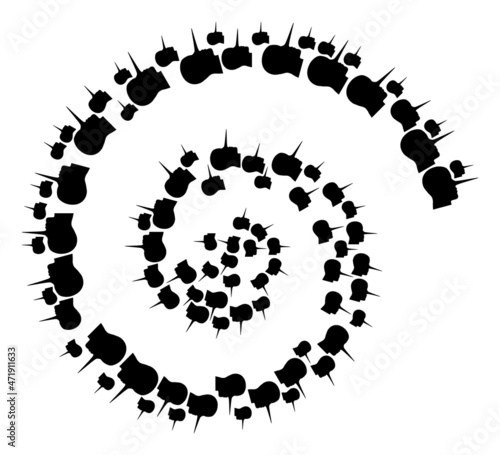 Liar person icon spiral cycle mosaic. Liar person icons are scattered into spiral mosaic structure. Abstraction cycle is created from randomly allocated liar person items.