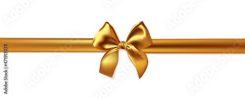 Golden bow isolated on white background. Vector illustration