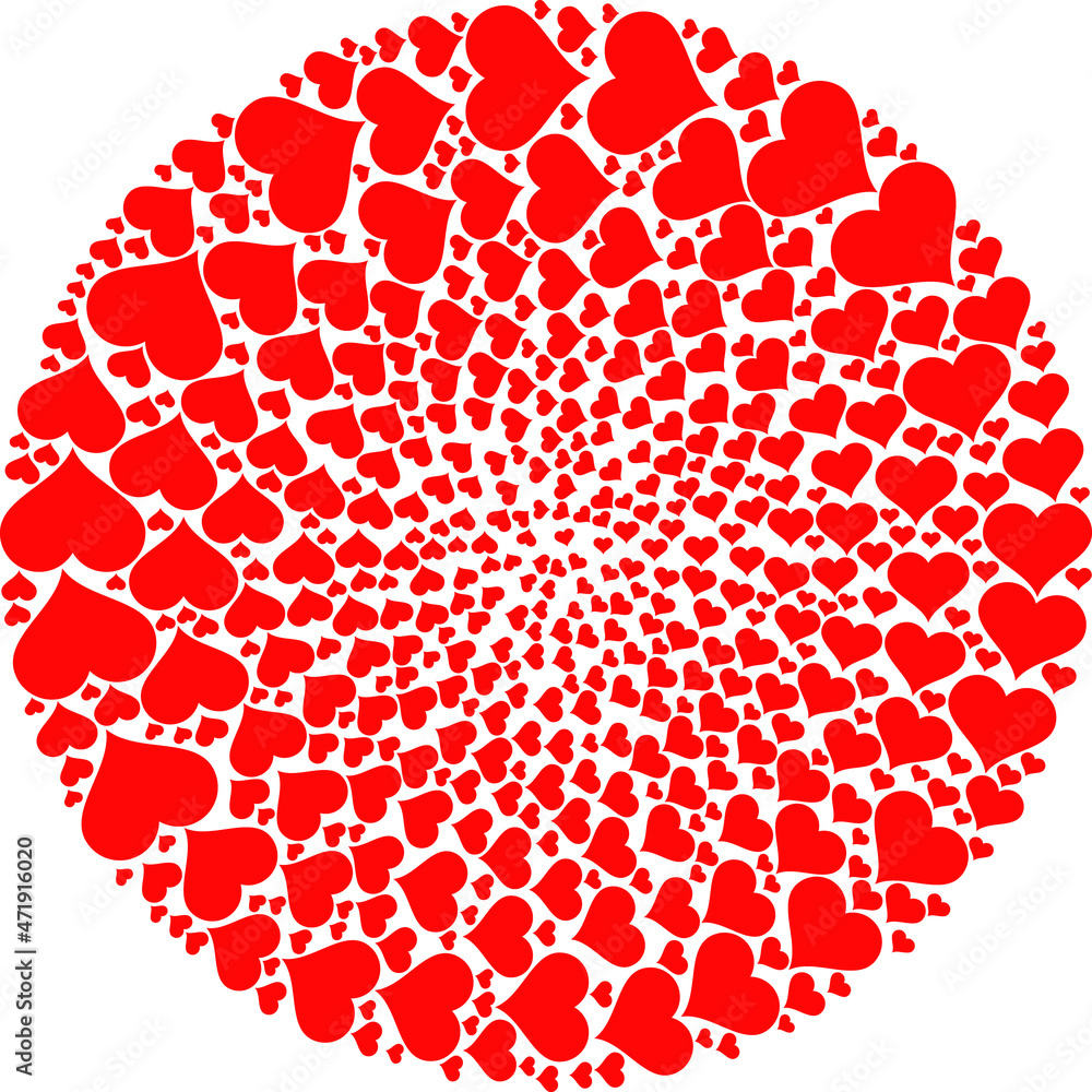 Love heart icon centrifugal round mosaic. Love heart symbols are arranged into round twirl mosaic structure. Abstraction round globula mosaic is organized from regular love heart icons. Love heart icon centrifugal round mosaic. Love heart symbols are arranged into round twirl mosaic structure. Abstraction round globula mosaic is organized from regular love heart icons.