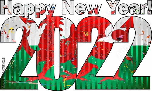 Happy New Year 2022 with Wales flag inside - Illustration,
2022 HAPPY NEW YEAR NUMERALS, 
2022 Wales Flag Numbers