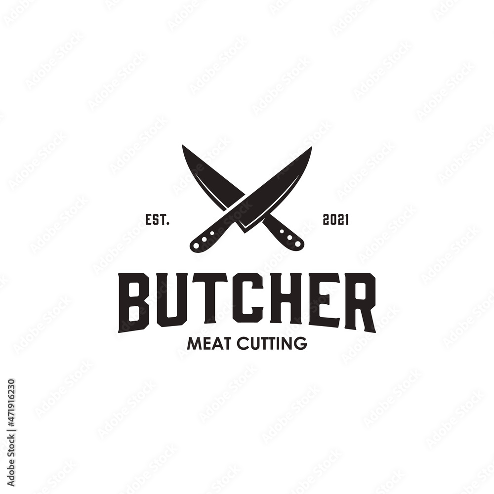 Vintage Butcher shop label logo design 