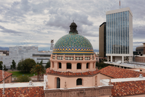 Old Pima County Courthouse in Tucson while being renovated, aerial  photo