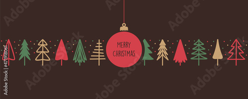 greeting card with christmas fir tree border on white