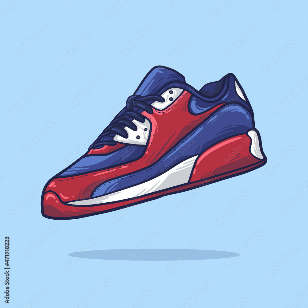hand drawn sneakers cartoon red and blue. cartoon vector style. vector illustration hand drawn sneakers cartoon red and blue. cartoon vector style. vector illustration