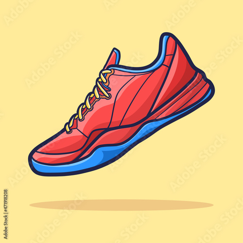 hand drawn sneakers cartoon red blue and yellow color. cartoon vector style. vector illustration