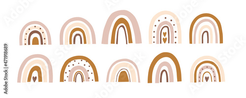 Cute colorful rainbows set. Large modern collection of scandinavian rainbows. Hand drawn vector illustrations.